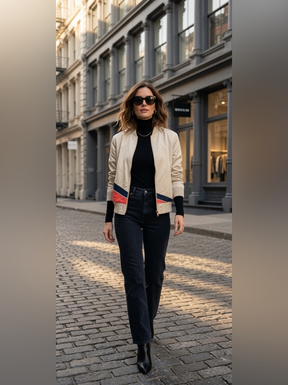 Tory Burch Colorblock Mountain Bomber Jacket Size 10 Retro Zip Jacket tan beige